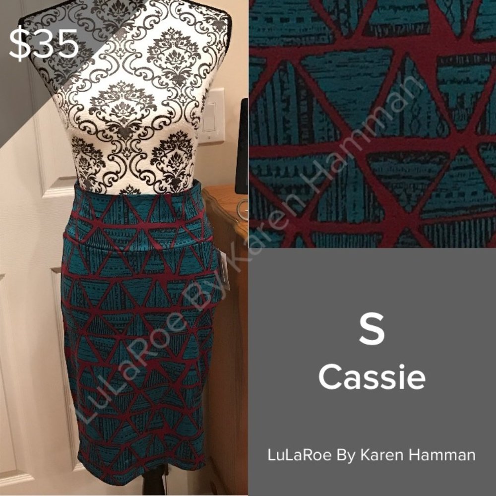 Maroon/teal triangle shaped pencil skirt Cassie